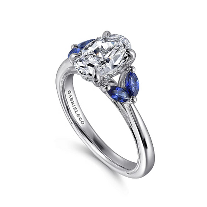 Gabriel & Co | Dani - 14K White Gold Oval Diamond and Sapphire Engagement Ring