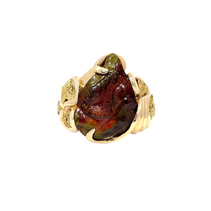 Fire Agate & Gold Nugget Men's Ring