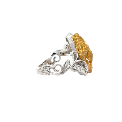 Ladies Gold Nugget Diamond Ring