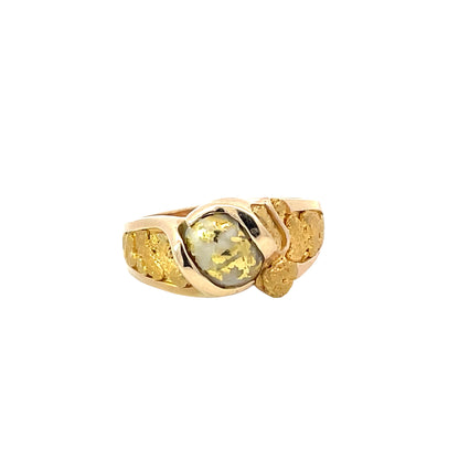 Men's Gold Nugget / Gold veined Quartz Ring