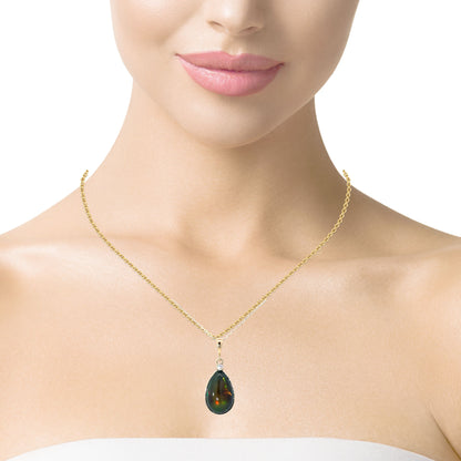 Black Ethiopian Opal Bezel Set Pendant Necklace with diamond accent