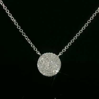Elegant White Gold Micro-Pave’ Diamond Disc Pendant / Necklace