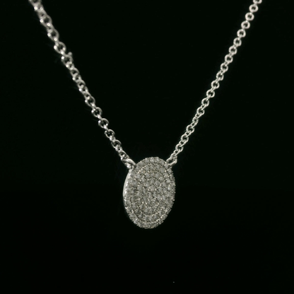 Elegant White Gold Micro-Pave’ Diamond Disc Pendant / Necklace