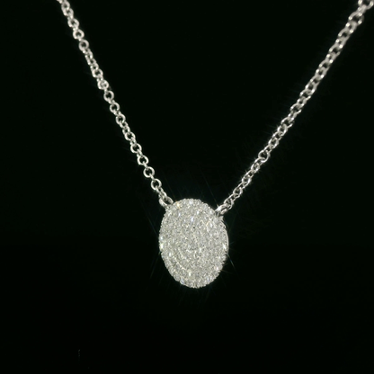 Elegant White Gold Micro-Pave’ Diamond Disc Pendant / Necklace