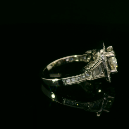 Elegant Diamond Halo Vintage Style Engagement Ring