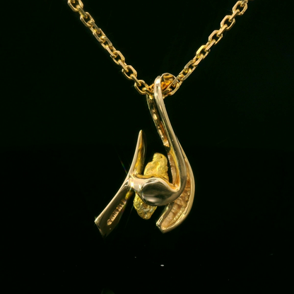 Ladies Gold and Natural Gold Nugget Pendant Necklace