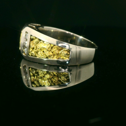 Mans Gold Quartz, Nugget and Diamond Ring, featuring Rare, Natural Gold Veined Quartz.