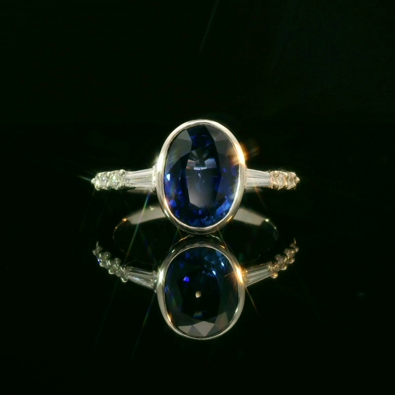 White Gold Ring with Royal Blue Sapphire Solitaire