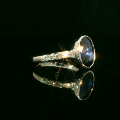 White Gold Ring with Royal Blue Sapphire Solitaire