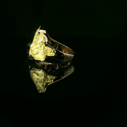 Natural Gold Nugget Ring with a Round Cut Diamond Accent