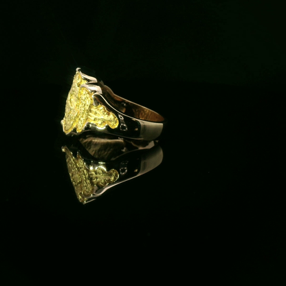 Gold Nugget Ring with Round Brilliant Cut Diamond