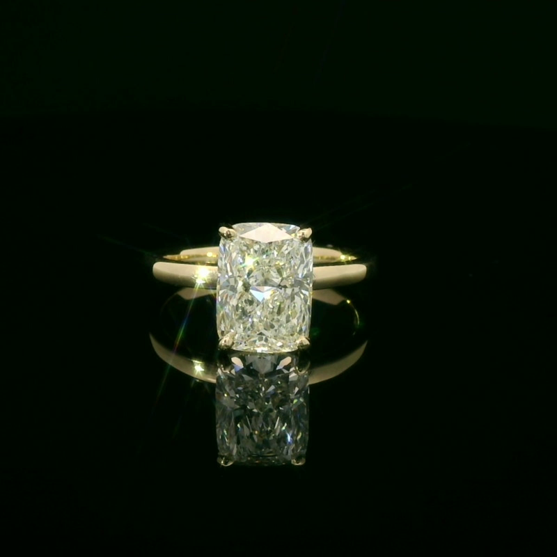 Gold Solitaire Ring with Cushion Cut Diamond