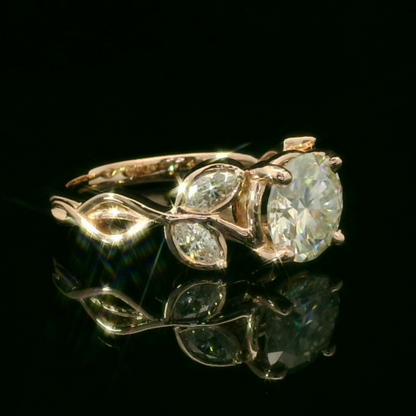 Leaf Inspired Ring with Round and Marquise Cut Diamonds
