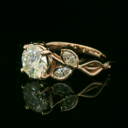 Leaf Inspired Ring with Round and Marquise Cut Diamonds