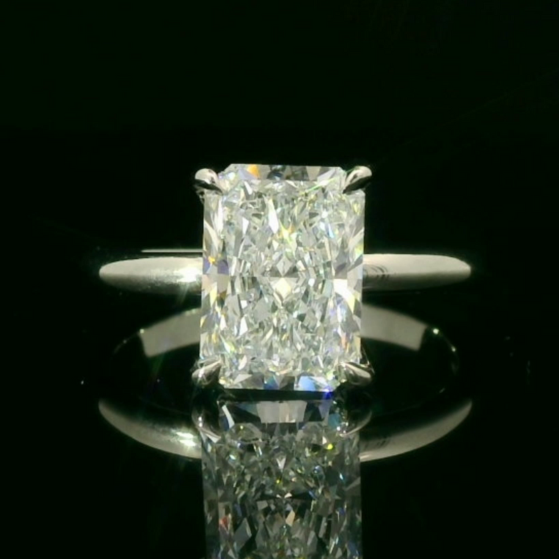 Platinum Solitaire Ring with Radiant Cut UltraFire Lab Diamond