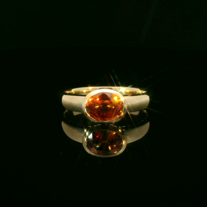 Gold Ring with bezel set Fiery Orange / Red Citrine