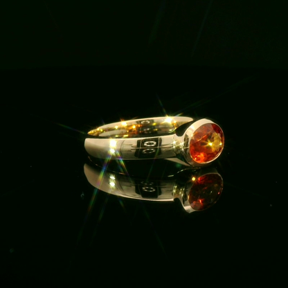 Gold Ring with bezel set Fiery Orange / Red Citrine