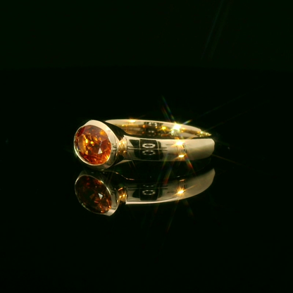 Gold Ring with bezel set Fiery Orange / Red Citrine