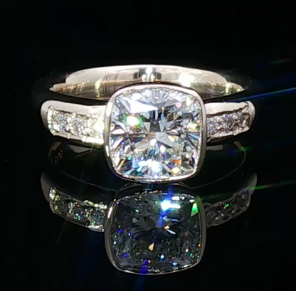 Bezel-Set Cushion Cut Diamond Engagement Ring