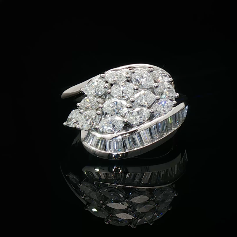 Platinum Custom Diamond Ring with Marquise and Baguette Cut Diamonds
