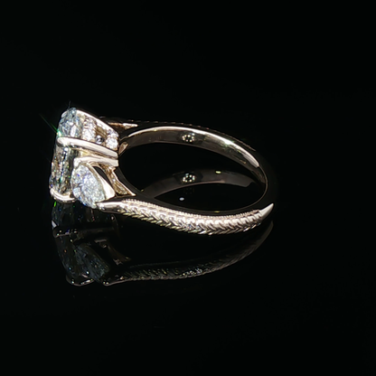 “The First Lady” - Oval and Pear Shape Diamond Engagement Ring in 14k Yellow Gold