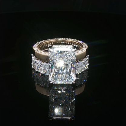 Radiant Cut UltraFire Premium Lab Diamond Engagement Ring and Radiant Eternity Band