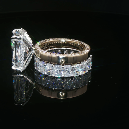 Radiant Cut UltraFire Premium Lab Diamond Engagement Ring and Radiant Eternity Band
