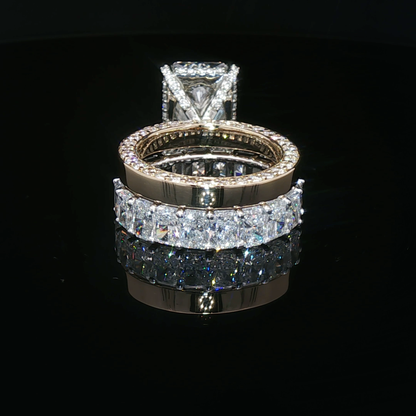 Radiant Cut UltraFire Premium Lab Diamond Engagement Ring and Radiant Eternity Band