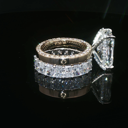 Radiant Cut UltraFire Premium Lab Diamond Engagement Ring and Radiant Eternity Band