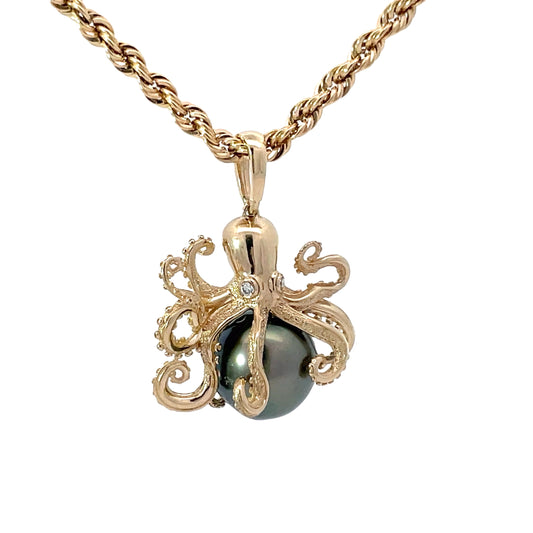 Black Pearl Octopus Pendant Necklace