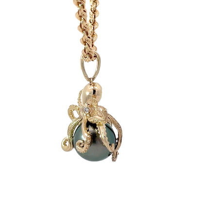 Black Pearl Octopus Pendant Necklace