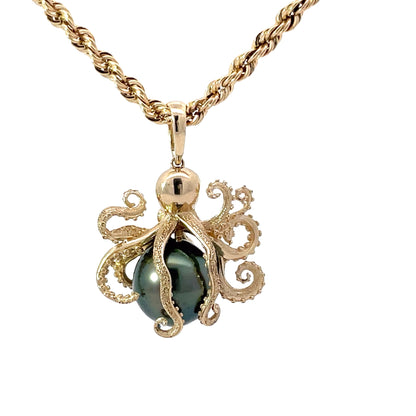 Black Pearl Octopus Pendant Necklace