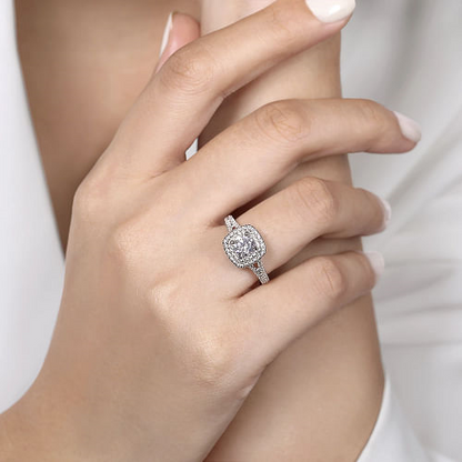 Gabriel & Co | Bette - 14K White Gold Round Double Halo Diamond Engagement Ring