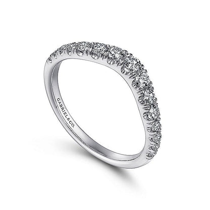 Gabriel & Co. AN10958W44JJ Curved 14K White Gold French Pavé Set Diamond Wedding Band