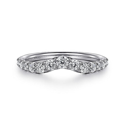 Gabriel & Co. AN10969W44JJ Curved 14K White Gold French Pavé Diamond Wedding Band