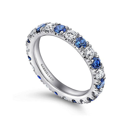Gabriel & Co. AN11360-6W44SA 14K White Gold French Pavé Set Sapphire and Diamond Eternity Band
