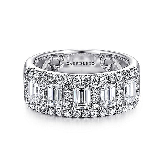 Gabriel & Co. AN12426W44JJ Wide 14K White Gold Emerald Cut Fancy Diamond Anniversary Band