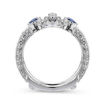 Gabriel & Co. AN13694M-W44SA Vintage 14K White Gold Sapphire and Diamond Ring Enhancer