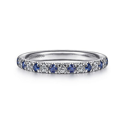 Gabriel & Co. AN14190W44SA 14K White Gold 15 Stone Diamond and Sapphire Anniversary Band