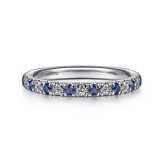 Gabriel & Co. AN14190W44SA 14K White Gold 15 Stone Diamond and Sapphire Anniversary Band