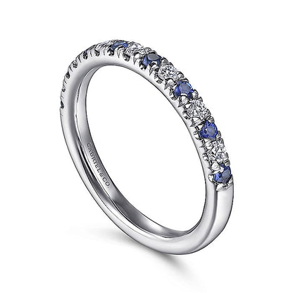 Gabriel & Co. AN14190W44SA 14K White Gold 15 Stone Diamond and Sapphire Anniversary Band