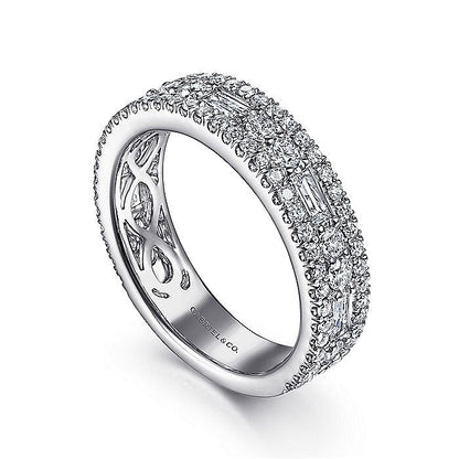 Gabriel & Co. AN15294W44JJ Wide 14K White Gold Round and Baguette Diamond Anniversary Band