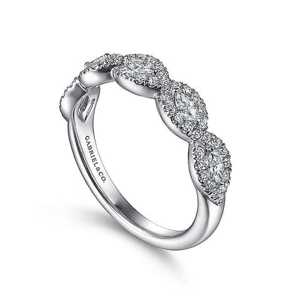 Gabriel & Co. AN15312W44JJ 14K White Gold Marquise Halo Station Diamond Anniversary Band