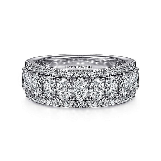 Gabriel & Co. AN15317W44JJ Wide 14K White Gold Oval and Round Diamond Anniversary Band