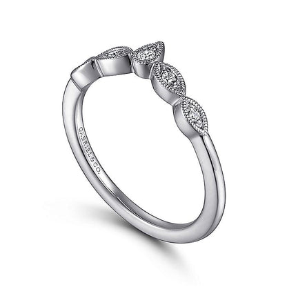 Gabriel & Co. AN15566W44JJ Vintage Inspired 14K White Gold Curved Gold Diamond Anniversary Band