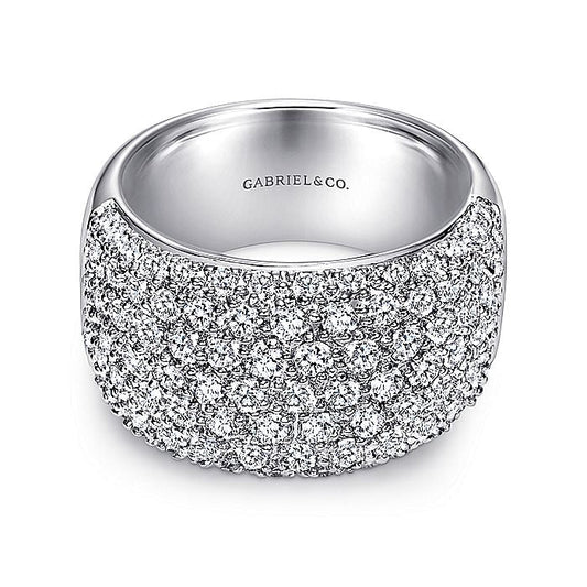 Gabriel & Co. AN3015W44JJ Wide 14K White Gold Pavé Diamond Anniversary Band