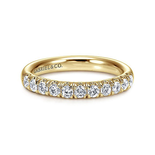 Gabriel & Co. AN6072Y44JJ 14K Yellow Gold 11 Stone French Pavé Diamond Wedding Band
