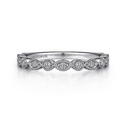 Gabriel & Co. AN8386W44JJ Vintage Inspired 14K White Gold Marquise and Round Station Diamond Anniversary Band