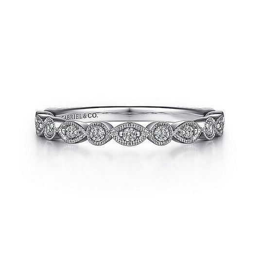 Gabriel & Co. AN8386W44JJ Vintage Inspired 14K White Gold Marquise and Round Station Diamond Anniversary Band