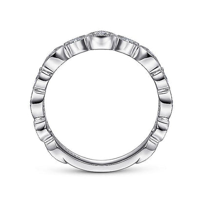 Gabriel & Co. AN8387W44JJ Vintage Inspired 14K White Gold Marquise and Round Station Diamond Anniversary Band